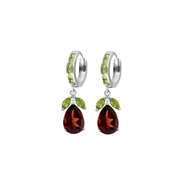 Genuine 14.3 ctw Garnet & Peridot Earrings 14KT White Gold - REF-93X3M