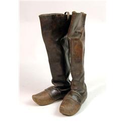 A PAIR OF IMPRESSIVELY-SIZED MEN`S LEATHER OVER-THE-KNEE CAVALIER BOOTS