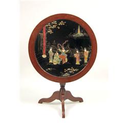 A TILT-TOP TABLE WITH CENTER PORCELAIN, HARDSTONE AND JADE INSERTS