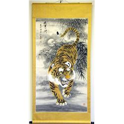A CHINESE SCROLL PAINTING OF A TIGER