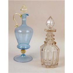 TWO GLASS DECANTERS