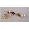 Image 3 : A PAIR OF 18K YELLOW GOLD, PEARL, RUBY AND DIAMOND DROP EARRINGS