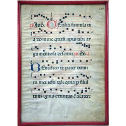 A FRAMED VELLUM SHEET FROM AN ILLUMINATED CHORAL MANUSCRIPT