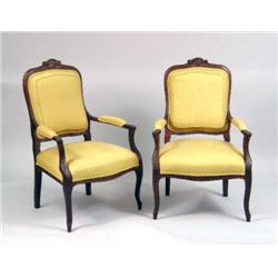 A PAIR OF LOUIS XV-STYLE PROVINCIAL FAUTEUIL