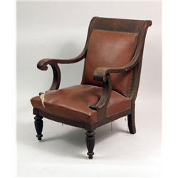 A VICTORIAN UPHOLSTERED ARMCHAIR