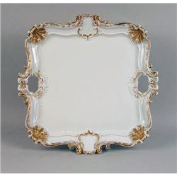 A LARGE WHITE PARCEL-GILT DECORATED PORCELAIN TRAY