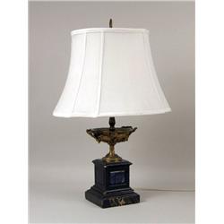 A BRONZE AND MARBLE URN-FORM TABLE LAMP