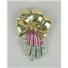 Image 1 : A RETRO FRENCH 18K YELLOW GOLD, DIAMOND AND SIMULATED RUBY FLOWER-FORM BROOCH