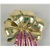 Image 2 : A RETRO FRENCH 18K YELLOW GOLD, DIAMOND AND SIMULATED RUBY FLOWER-FORM BROOCH