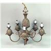 Image 1 : A FIVE-ARM PAINTED PINEAPPLE-MOTIF METAL CHANDELIER