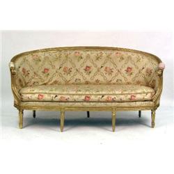 A LOUIS XVI-STYLE CARVED GILTWOOD SOFA