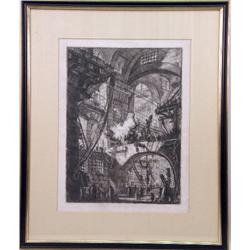 A FRAMED PIRANESI ARCHITECTURAL ETCHING