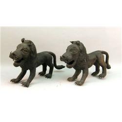 AFRICAN SCULPTURES OF A PAIR OF BENIN-STYLE BRONZE LIONS