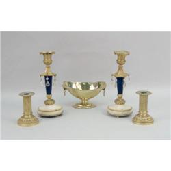 TWO PAIR OF GILT-METAL CANDLESTICKS