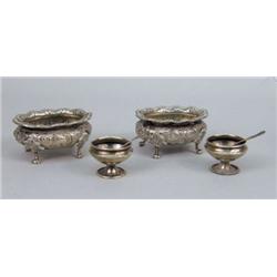 A PAIR OF ENGLISH STERLING SILVER OVAL MASTER SALT CELLARS