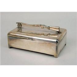 A HINGED SILVER PLATED COVERED LACQUER-LINED RECTANGULAR BOX