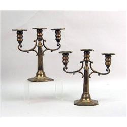 A PAIR OF BLACK STARR FROST GORHAM STERLING SILVER CEMENT-FILLED THREE BRANCH CANDELABRA
