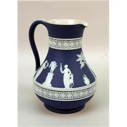 A WEDGWOOD BLUE JASPERWARE PITCHER