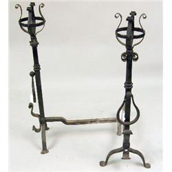 A PAIR OF WROUGHT-IRON ANDIRONS