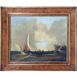 A FRAMED OIL ON CANVAS OF A SEASCAPE