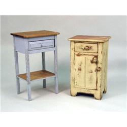 TWO CONTEMPORARY PAINT-DISTRESSED PINE STANDS