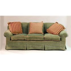 A CONTEMPORARY GREEN CHENILLE SOFA