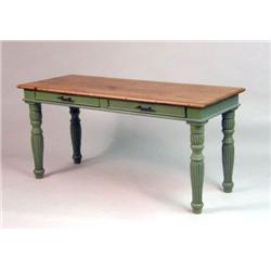 A NATURAL PINE AND GREEN-PAINTED CONSOLE TABLE