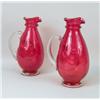 Image 2 : TWO HAND-BLOWN CERISE GLASS WINE JUGS