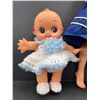 Image 2 : 1950s 8" Rubber Kewpie Doll with Crocheted Clothes (Taiwan) and 17" Doll with Closing Eyes