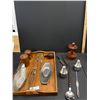 Image 1 : MCM 17" x 11" Teak Handled Tray with Various Mid Century Servers