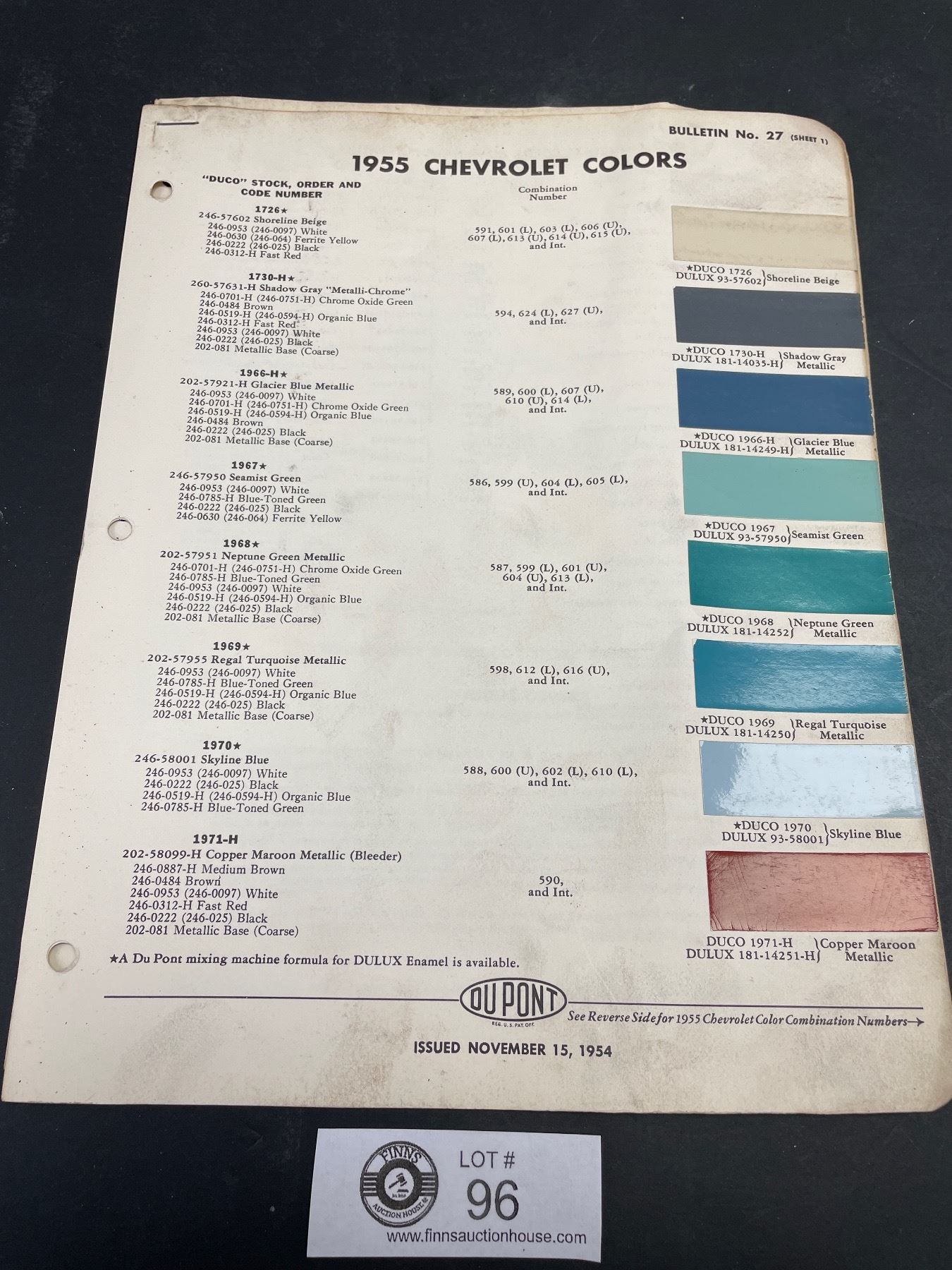 1955 Chevrolet Car Paint Color Chart