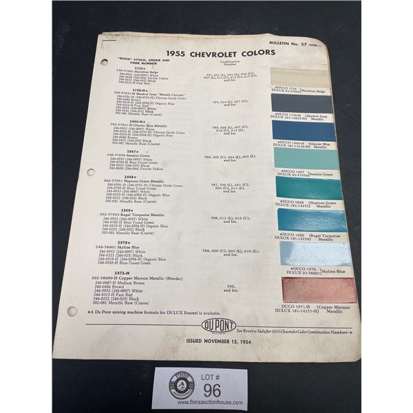 1955 Chevrolet Car Paint Color Chart