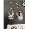 Image 2 : 3 Vintage Lapis and Shell Inlay Earrings