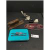Image 1 : Decorative Lot of M miniature Sad Irons, Chevrolet Tin, Peterbilt Decal, Etc
