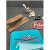 Image 2 : Decorative Lot of M miniature Sad Irons, Chevrolet Tin, Peterbilt Decal, Etc