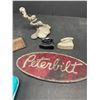 Image 3 : Decorative Lot of M miniature Sad Irons, Chevrolet Tin, Peterbilt Decal, Etc
