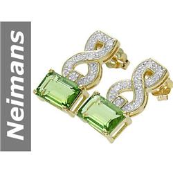 2.4 ct Green Apatite & Diamond Earrings 14kt Gold