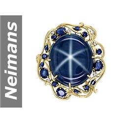 196.12 ct Blue Sapphire & Star & Diamond Brooch 14kt Gold