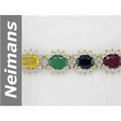 Absolutely Stunning 27.6 ct Blue, Yellow Sapphire , Emerald & Ruby & Diamond Bracelet 14kt Gold
