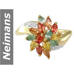 1.72 ct Green, Orange, Yellow Sapphire & Songea & Diamond Ring 14kt Gold