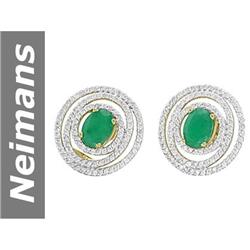 3.24 ct Emerald & Diamond Earrings 14kt Gold