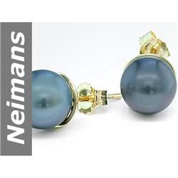 8.5 MM Black Tahitian Pearl Earrings 14kt Gold