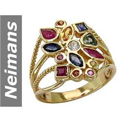 2.17 ct Blue, Green, Orange, Pink, White, Yellow & Ruby Ring 14kt Gold