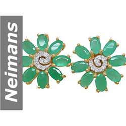 6.5 ct Emerald & Diamond Earrings 14kt Gold