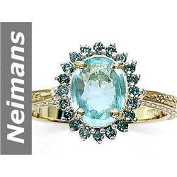 2.11 ct Apatite & Blue Diamond Ring 14kt Gold
