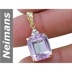 8.96 ct Pink Kunzite & Diamond Pendant 14kt Gold