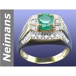 1.46 ct Emerald & Diamond Gents Ring 14kt Gold