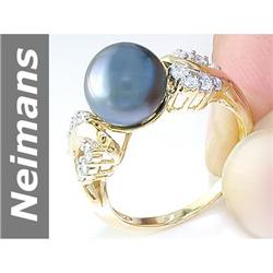 9.5 MM Black Tahitian Pearl & Diamond Ring 14kt Gold