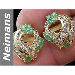 2.41 ct Emerald & White Sapphire Earrings 14kt Gold