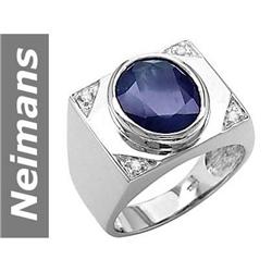 Huge 6.03 ct Sapphire & Diamond Gents Ring 14kt Gold